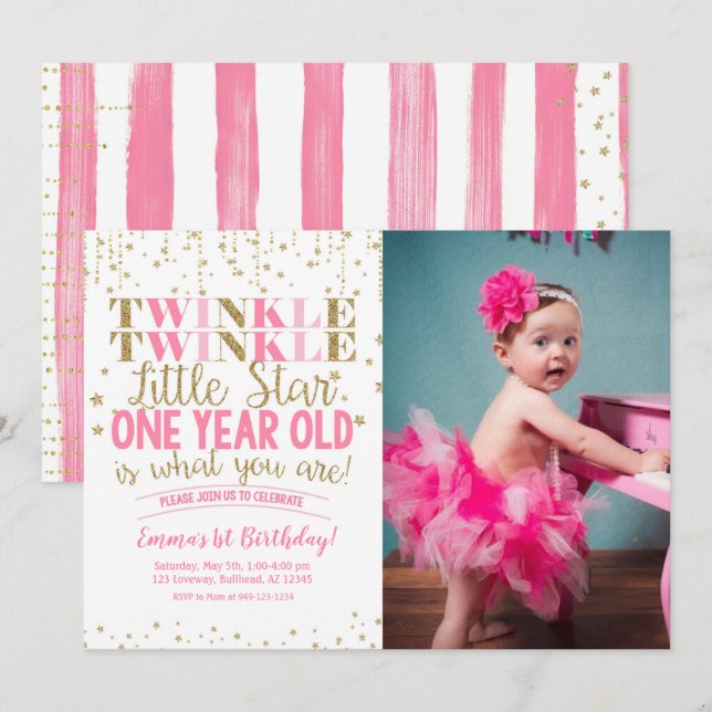 Twinkle Twinkle Little Star Photo Invitation (Front/Back)