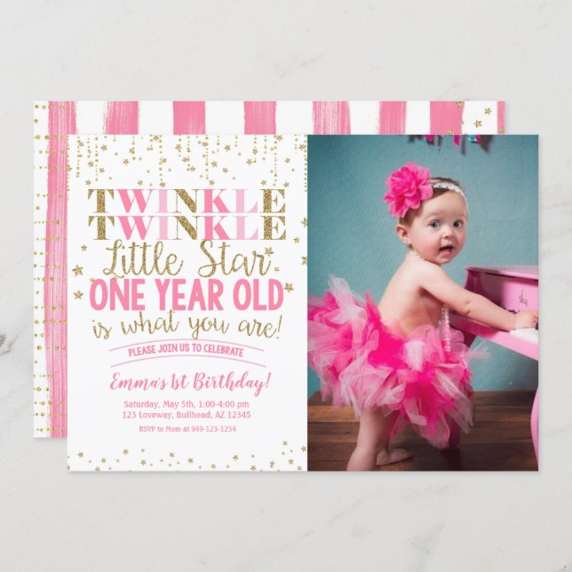 Twinkle Twinkle Little Star Photo Invitation (Front/Back)