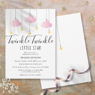 Twinkle Twinkle Little Star Pink Baby Girl Shower Invitation