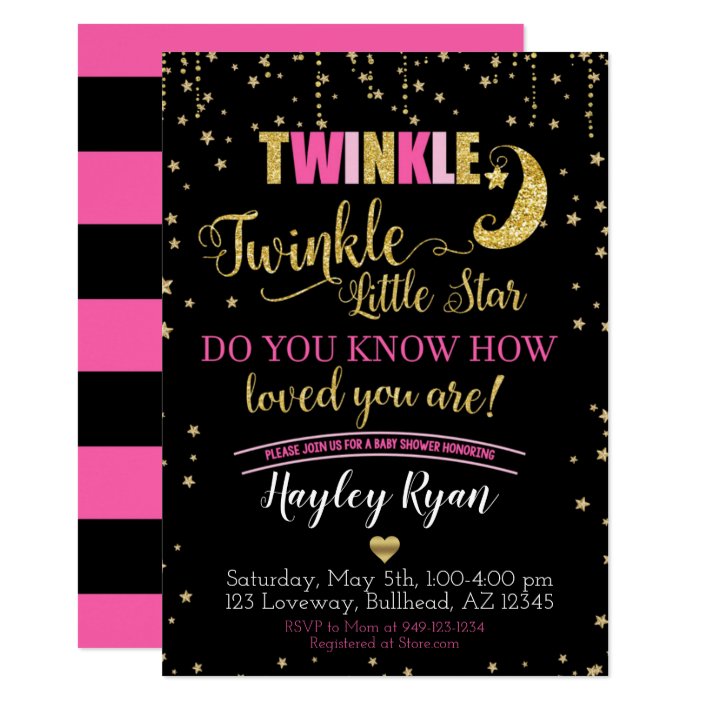 Custom Baby Shower Invitation Twinkle Twinkle Little Star Pink &Gold Watercolour