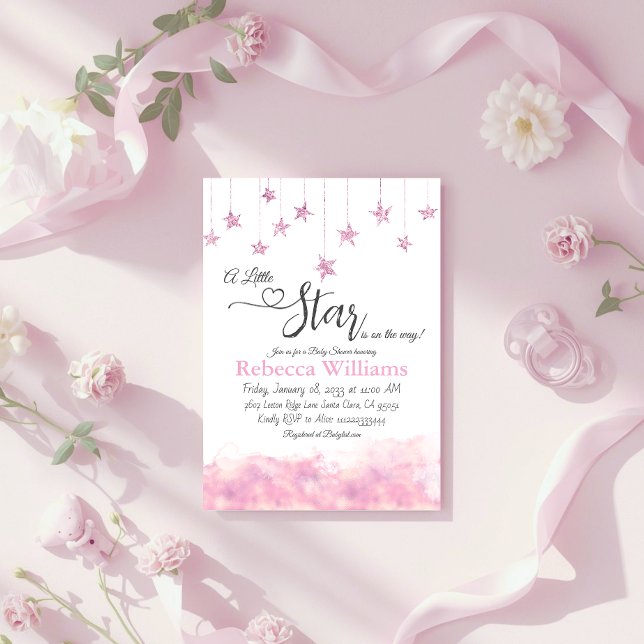 Twinkle Twinkle Little Star Pink Girl Baby Shower Invitation (Creator Uploaded)