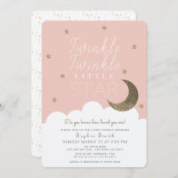 Twinkle Twinkle Little Star Pink Girl Baby Shower Invitation