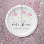 Twinkle Twinkle Little Star Pink Girl Baby Shower Paper Plates<br><div class="desc">Twinkle twinkle little star baby shower pink girl paper plate featuring cute pink clouds and golden stars on strings,  on a white background. Add your special celebration details in modern lettering. Designed by Thisisnotme©</div>