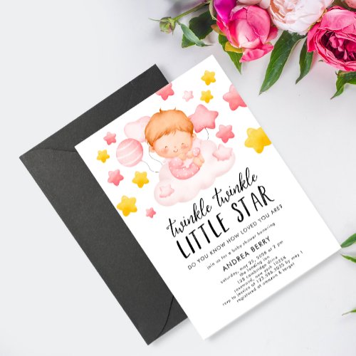 Twinkle Twinkle Little Star Pink Girl Invitation