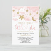  Twinkle Twinkle Little Star Pink Gold Baby Shower Invitation (Standing Front)