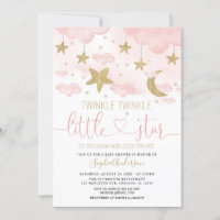 Twinkle Twinkle Little Star Pink Gold Baby Shower Invitation