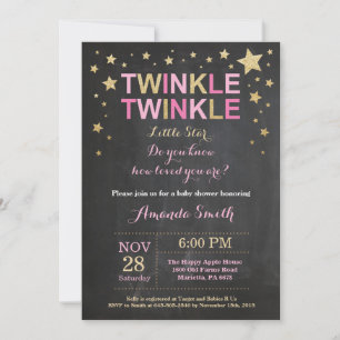 Twinkle Twinkle Little Star Pink Gold Baby Shower Invitation