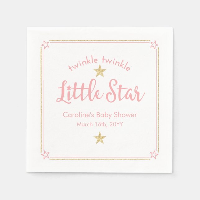 Twinkle Twinkle Little Star Pink Gold Baby Shower Napkins (Front)