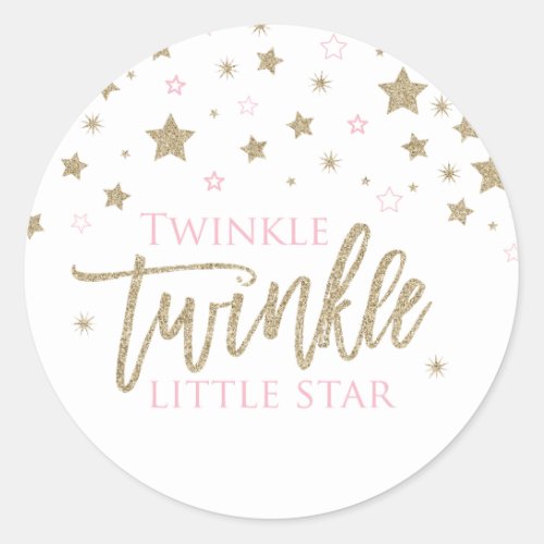Twinkle Twinkle Little Star pink gold glitter Classic Round Sticker