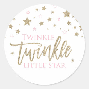 Twinkle Twinkle Little Star pink gold glitter Classic Round Sticker