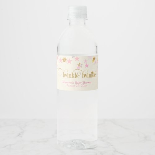 Twinkle Twinkle Little Star Pink  Gold Water Bottle Label