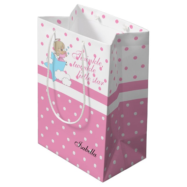 Twinkle, Twinkle Little Star - Pink Medium Gift Bag (Back Angled)