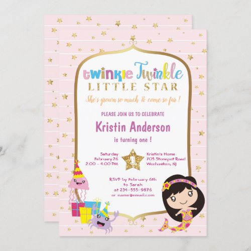 Twinkle Twinkle Little Star Pink Mermaid Birthday Invitation