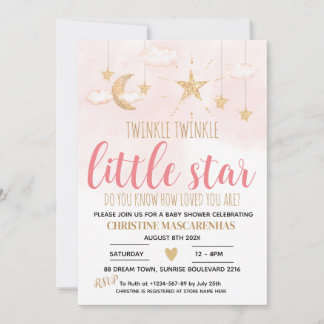 Twinkle Twinkle Little Star Pink Shower Invitation