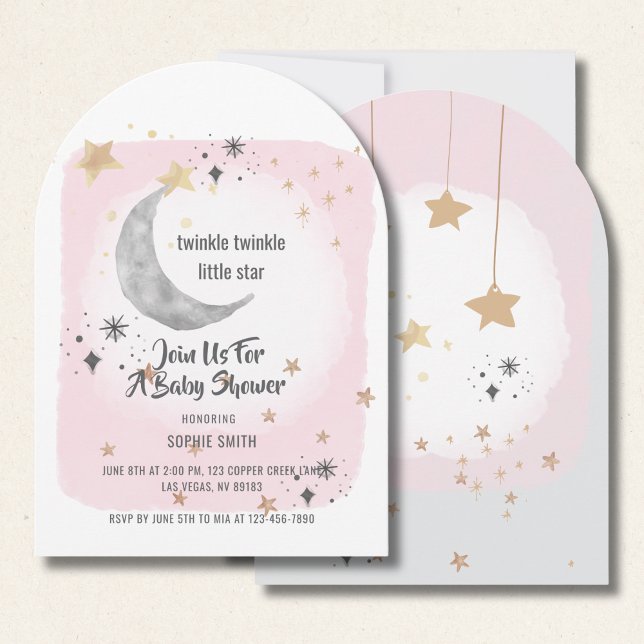 Twinkle Twinkle Little Star Pink Watercolor Arch Invitation (Creator Uploaded)