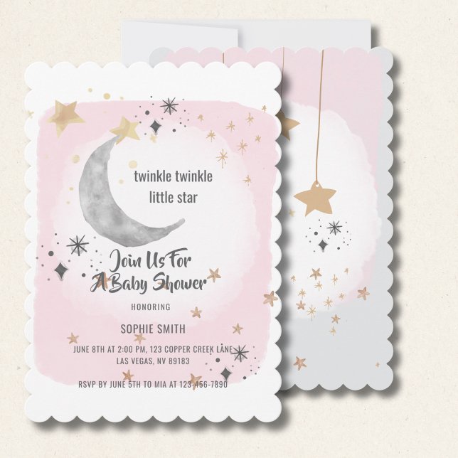 Twinkle Twinkle Little Star Pink Watercolor Invitation (Creator Uploaded)