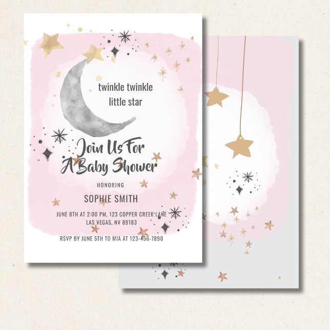 Twinkle Twinkle Little Star Pink Watercolor Splash Invitation (Creator Uploaded)