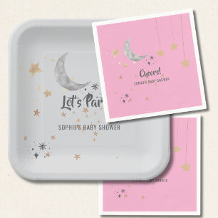Twinkle Twinkle Little Star Pink Watercolor Splash Paper Plates