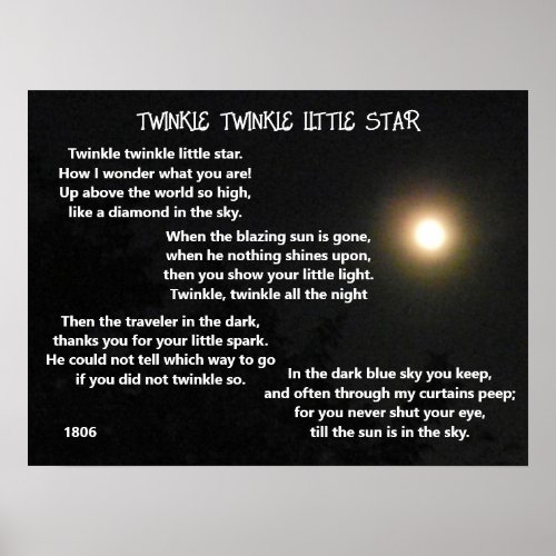 TWINKLE TWINKLE LITTLE STAR poem Poster