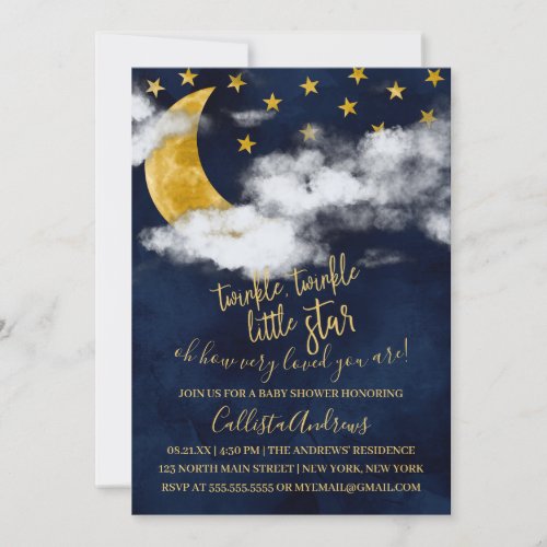 Twinkle Twinkle Little Star Quote Moon Baby Shower Invitation