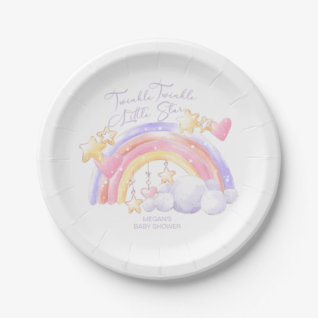 Twinkle Twinkle Little Star Rainbow Baby Shower  Paper Plates (Front)