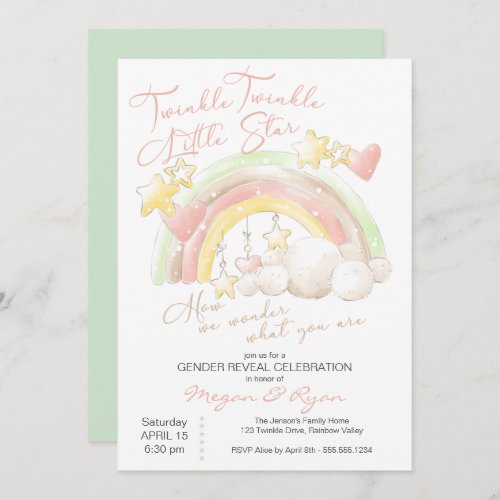 Twinkle Twinkle Little Star Rainbow Gender Reveal Invitation