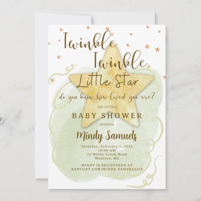 Twinkle Twinkle Little Star Shower Gender Neutral Invitation (Front)