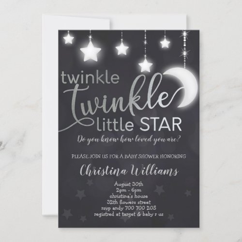 Twinkle Twinkle Little Star Silver Baby Shower Invitation
