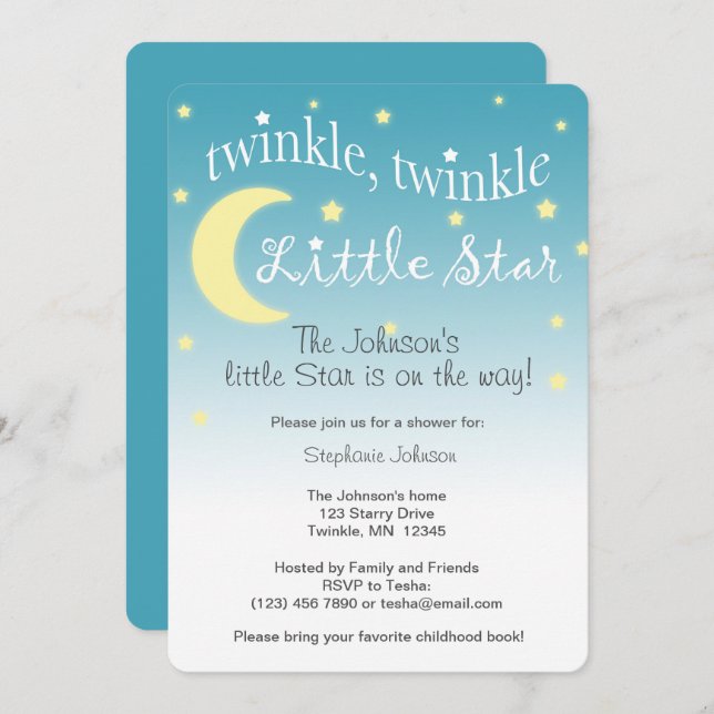 Twinkle Twinkle little star teal and white Invitation (Front/Back)