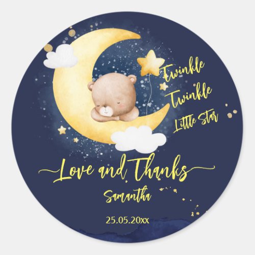 Twinkle twinkle little star teddy bear baby shower classic round sticker