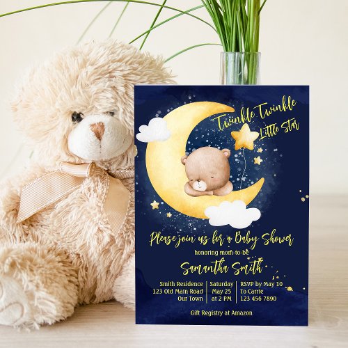 Twinkle twinkle little star teddy bear baby shower invitation