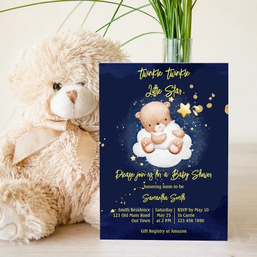 Twinkle twinkle little star teddy bear baby shower invitation