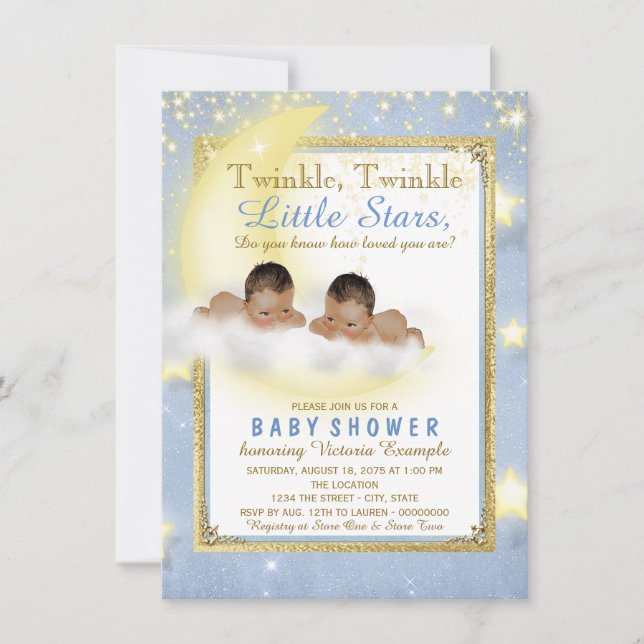 Twinkle Twinkle Little Star Twin Boy Baby Shower I Invitation (Front)