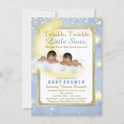 Twinkle Twinkle Little Star Twin Boy Baby Shower I Invitation