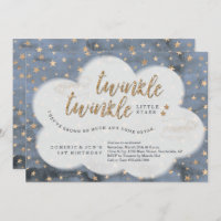 Twinkle Twinkle Little Star Twin Boys 1st Birthday Invitation