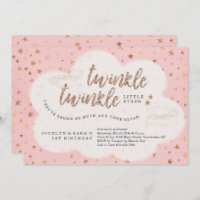 Twinkle Twinkle Little Star Twin Girl 1st Birthday Invitation