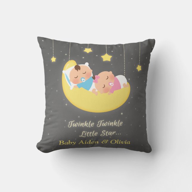 Twinkle Twinkle Little Star Twins Room Decor Throw Pillow (Front)