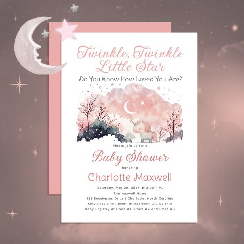 Twinkle Twinkle Little Star Unicorn Baby Shower Invitation