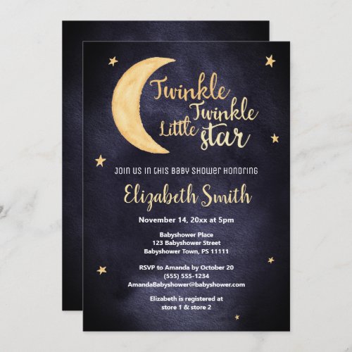 Twinkle Twinkle little star watercolor babyshower Invitation