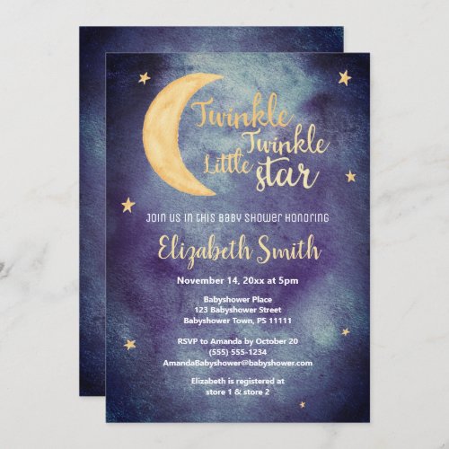 Twinkle Twinkle little star watercolor babyshower Invitation