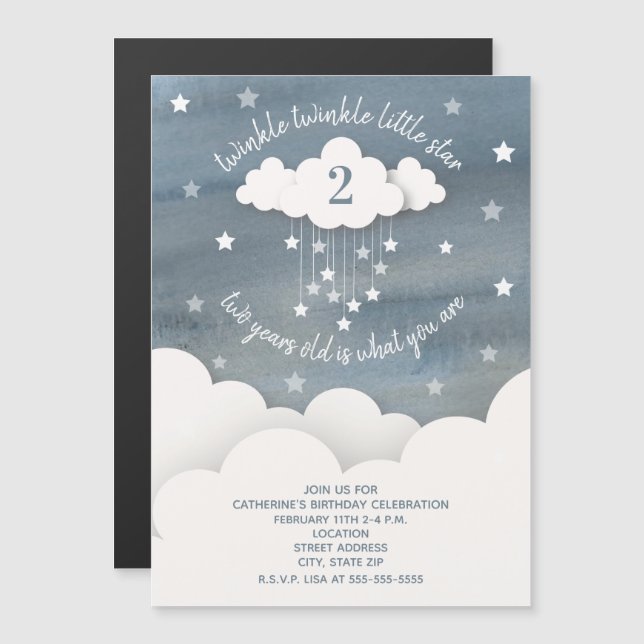 Twinkle Twinkle Little Star Watercolor Birthday Magnetic Invitation (Front/Back)