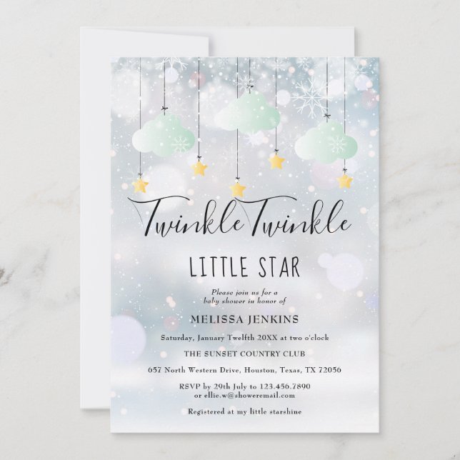 Twinkle Twinkle Little Star Winter Baby Shower Invitation (Front)
