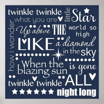 Twinkle Twinkle Little Star Word Art Midnight Blue Poster by BlueOwlImages at Zazzle
