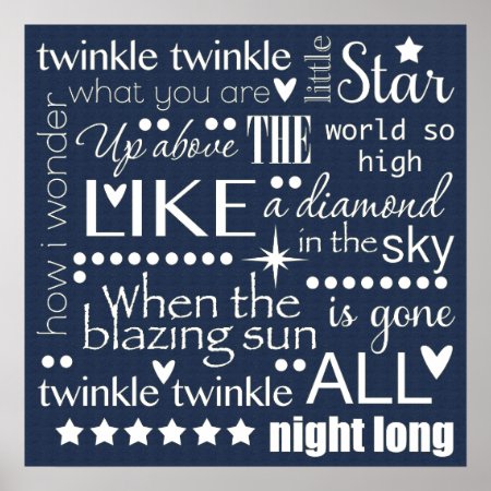 Twinkle Twinkle Little Star Word Art Midnight Blue Poster
