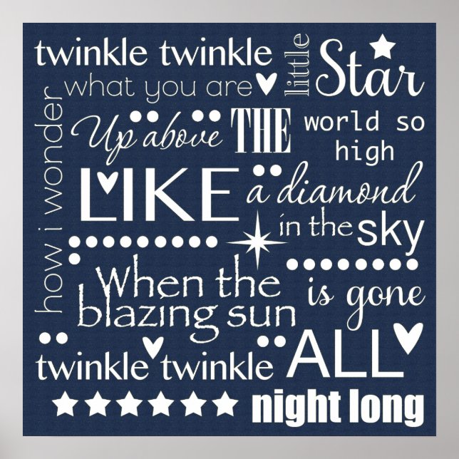 Twinkle Twinkle Little Star Word Art Midnight Blue Poster (Front)