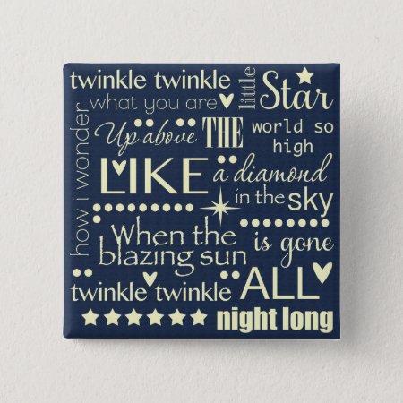 Twinkle Twinkle Little Star Word Art Text Design Pinback Button