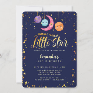 Twinkle Twinkle Little Stars & planets Birthday Invitation