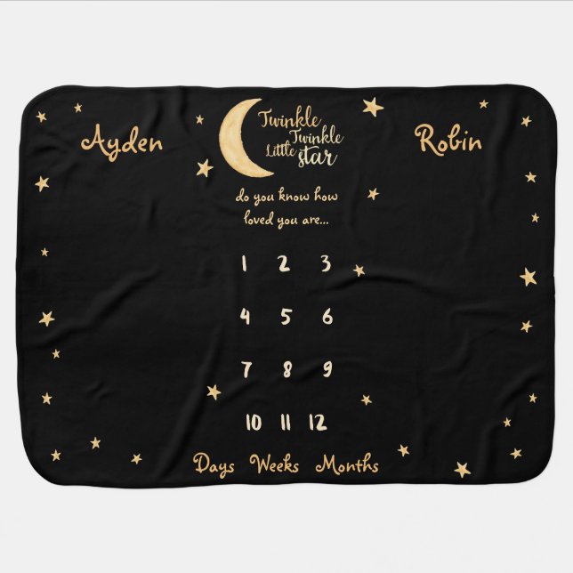 Twinkle Twinkle loved unisex twin milestone Baby Blanket (Horizontal)