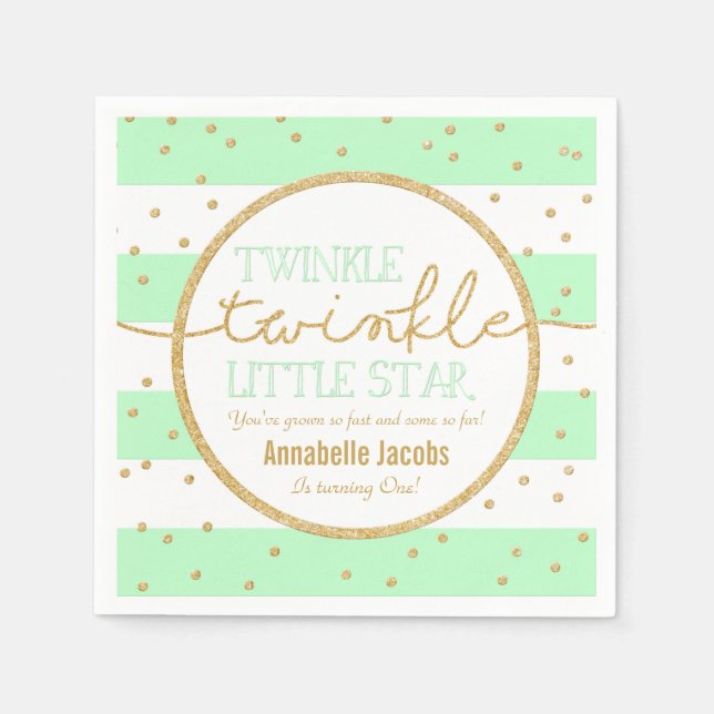 Twinkle Twinkle Mint and Gold Birthday Napkin (Front)