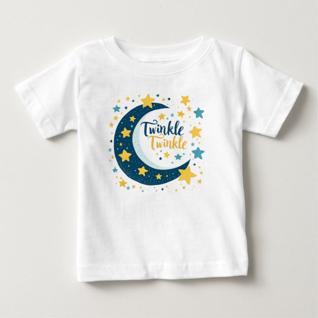 "Twinkle Twinkle" Moon and Stars Baby T-shirt (Front)